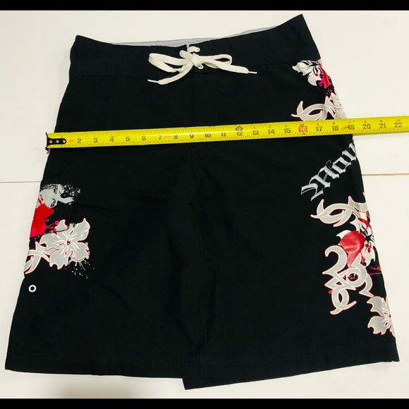 Maui Nix Swim Trunks Board Surf Shorts Men's Sz 30 Black Side Pocket - Picture 5 of 10